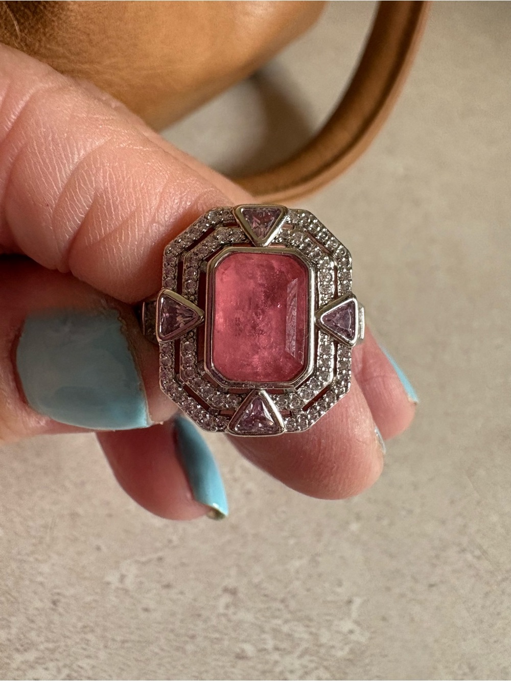 Pink Gemstone rodium size 9 ring